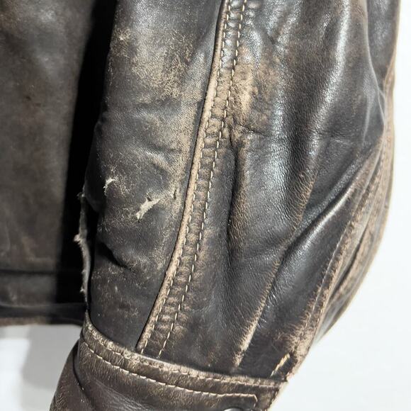 Vintage Brown Leather Bomber Large Full Zip Jacket Dad 80s 90s Distressed Heavy - Picture 12 of 15